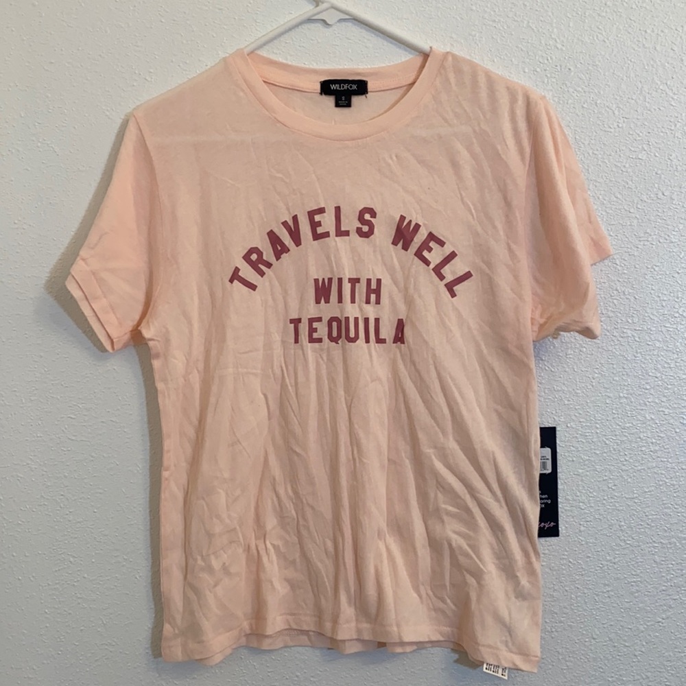 Wildfox blush pink travels well with tequila tee